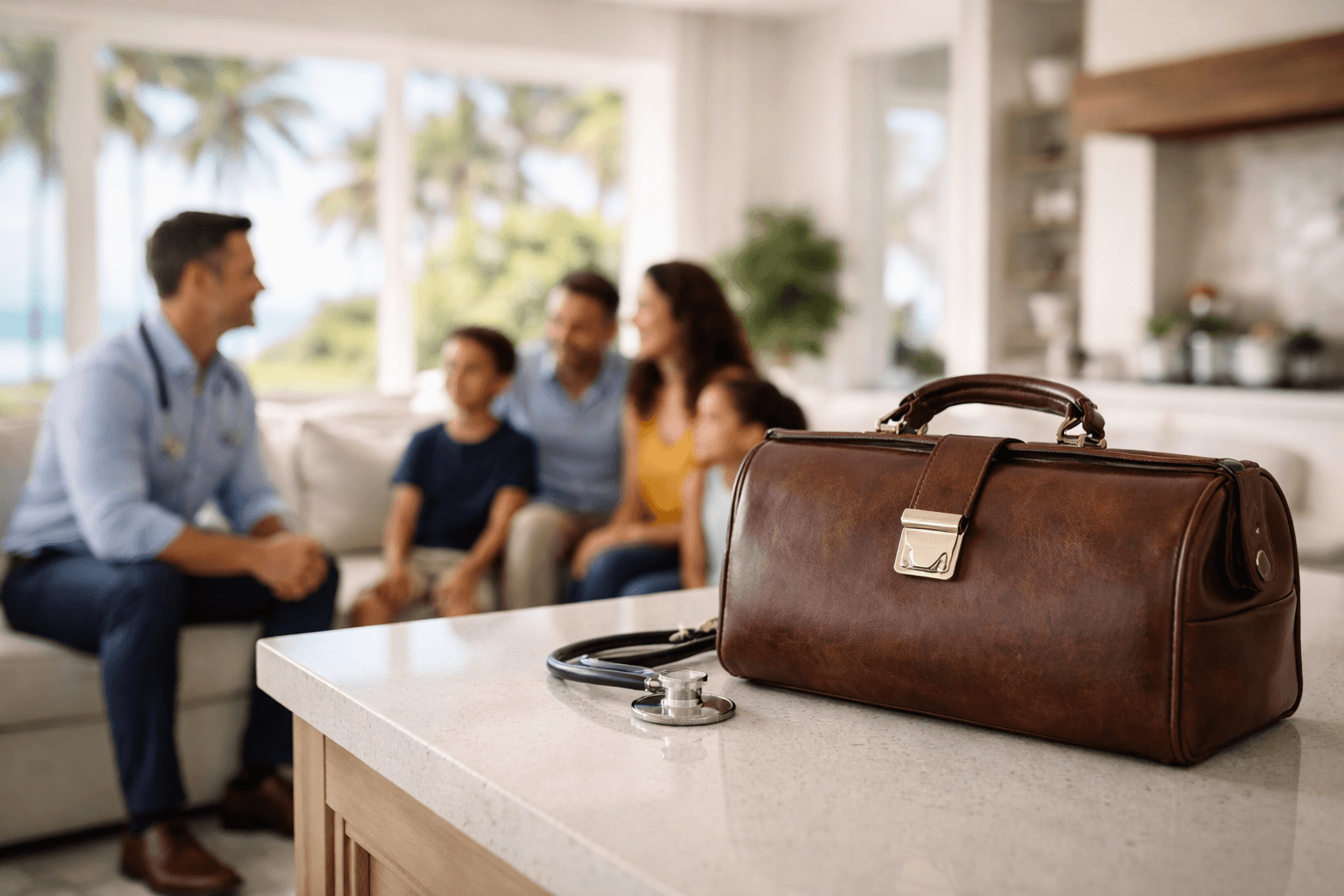 Doctor’s medical bag in a home setting during a concierge house call visit